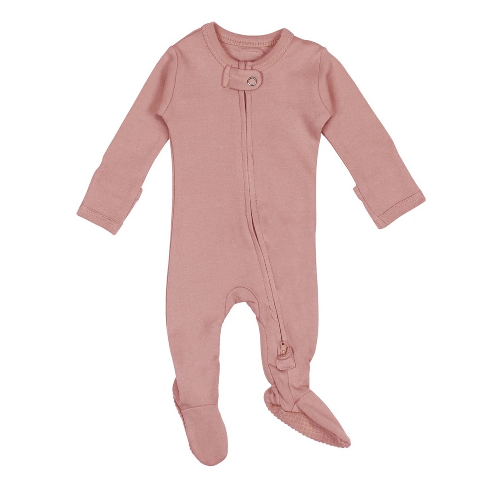 L’OVED BABY VGUC Girls Pink 100% Organic Cotton Zip  Up Footie Pajamas w/ Grips